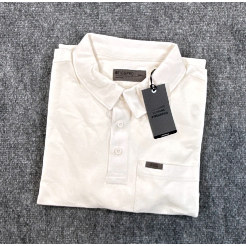 FIGS PRO Scrub Polo Mens Small White Technical Pique Pima Cotton NWT